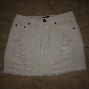 White Distressed Mini Skirt